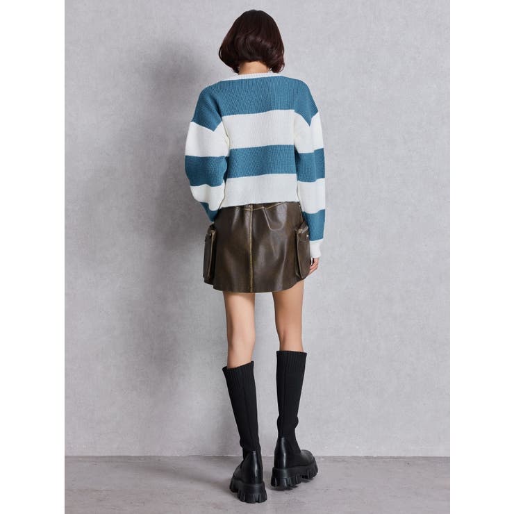 LITERALLYボーダーショートニットトップス | GYDA | 詳細画像9 