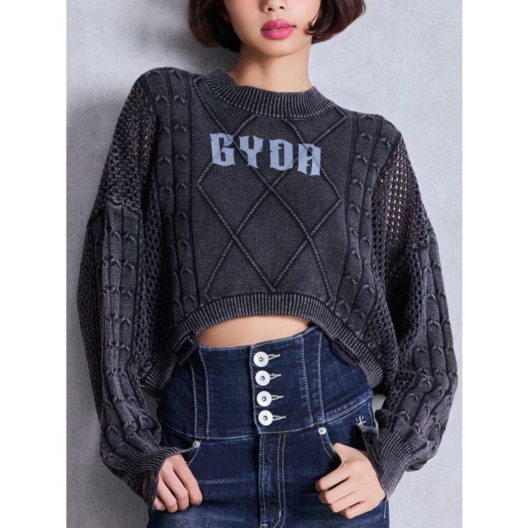 ブラック | GYDA damage processing ニットトップス | GYDA