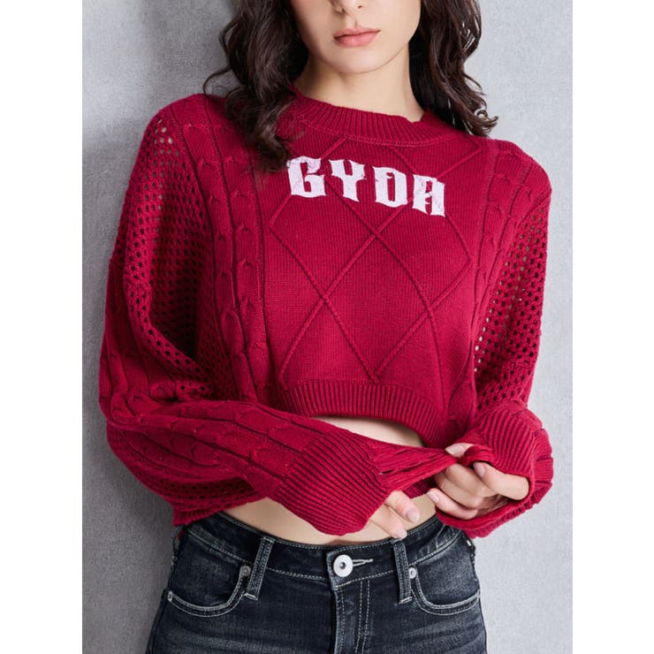 レッド | GYDA damage processing ニットトップス | GYDA