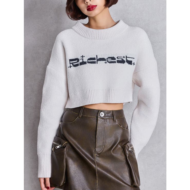 オフホワイト | Richest ラメベロアモールショートニットトップス | GYDA