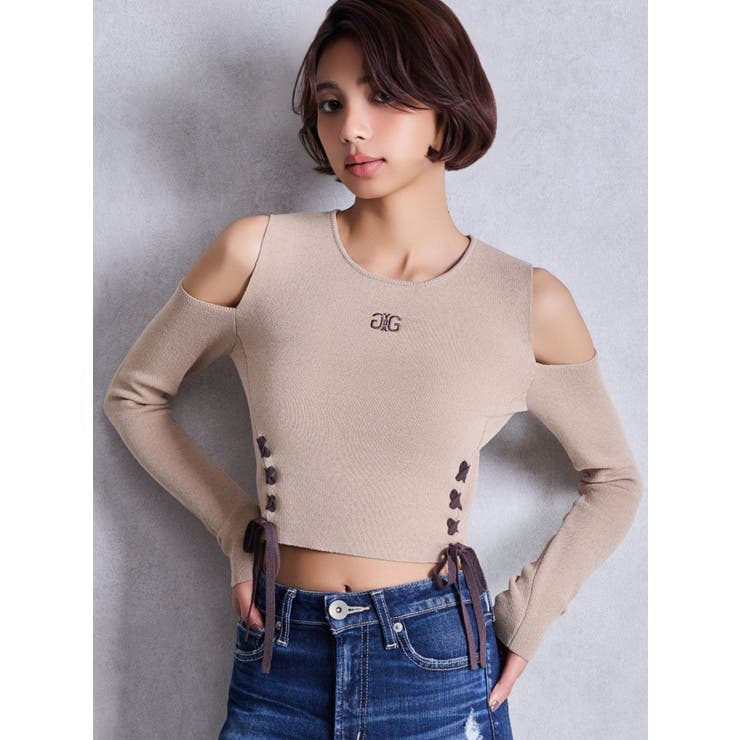 トップス 24awconp knit Symmetry GYDAフロントレースアップニットトップス[品番