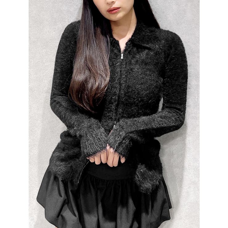 tmk様 ニット 黒 TINY】W ZIPシャギーニットtunicトップス[品番：MKSW0066522