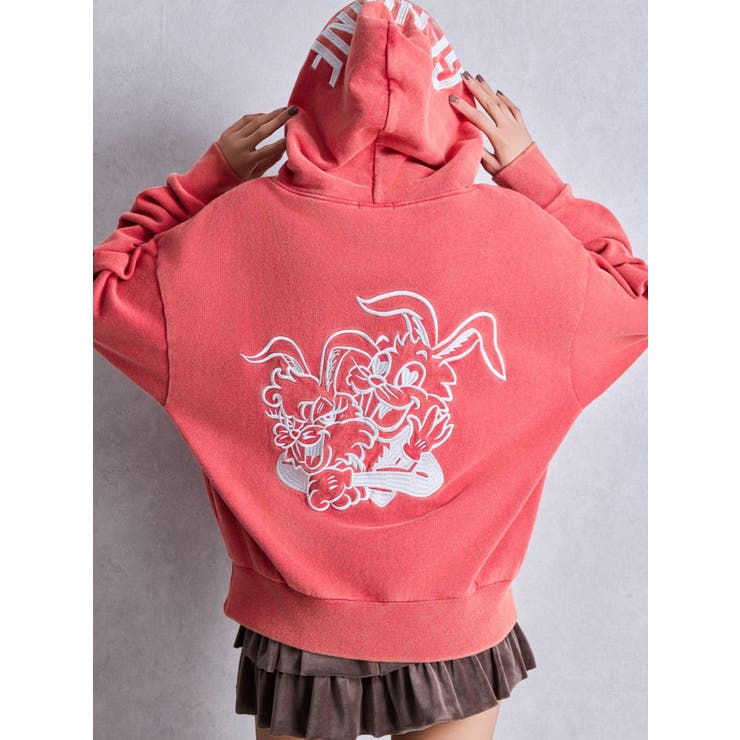★韓国の人気★【Golden 】★女性スウェットシャツ★PINK★ GENUINE BUNNYスウェットパーカー[品番：MKSW0066089]｜GYDA