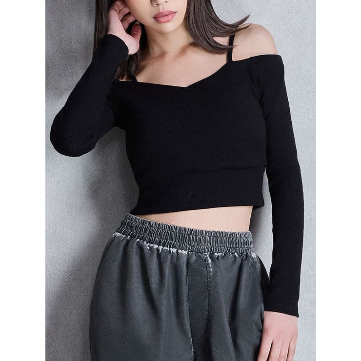 ブラック | カシュクールデザインオフショルトップス | GYDA