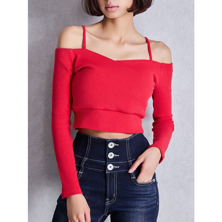レッド | カシュクールデザインオフショルトップス | GYDA