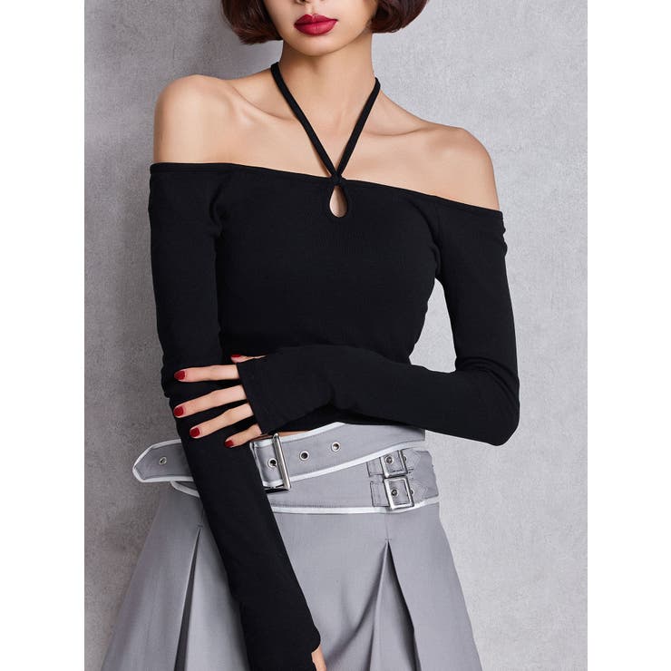 即日発送！GYDA カップ付きホルタークロスショートロンT ブラック カップ付きホルタークロスショートロンT[品番：MKSW0066508]｜GYDA