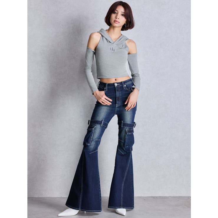 GGフードショルダーオープンデザインショートトップス | GYDA | 詳細画像12 