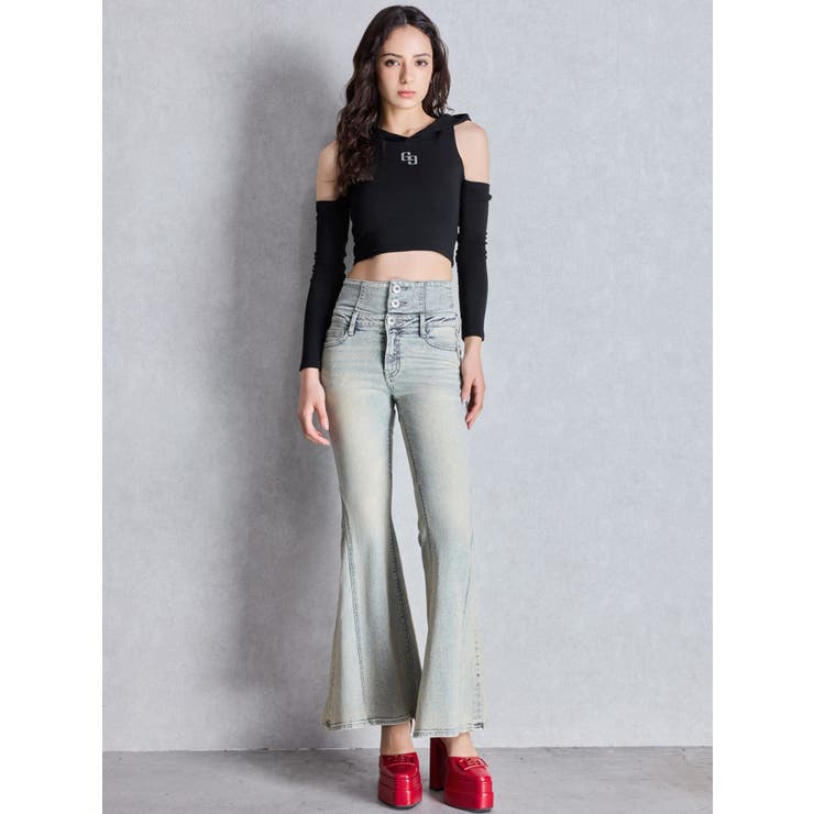 GGフードショルダーオープンデザインショートトップス | GYDA | 詳細画像16 