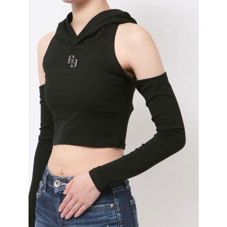 GGフードショルダーオープンデザインショートトップス | GYDA | 詳細画像24 