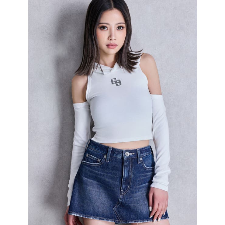 GGフードショルダーオープンデザインショートトップス | GYDA | 詳細画像6 