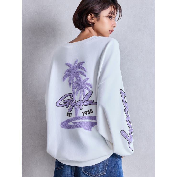 トレーナー スウェット palm tree Gydies Lovingサガラスウェットトップス レディース palm tree Gydies Lovingサガラスウェットトップス[品番