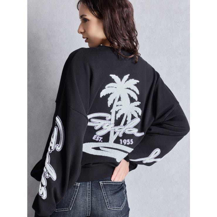 トレーナー スウェット palm tree Gydies Lovingサガラスウェットトップス レディース palm tree Gydies Lovingサガラスウェットトップス[品番