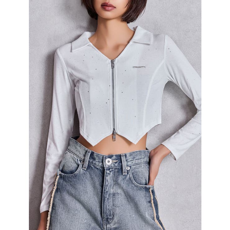 オフホワイト | GYDA hologram ZIPトップス | GYDA