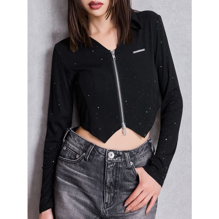 ブラック | GYDA hologram ZIPトップス | GYDA