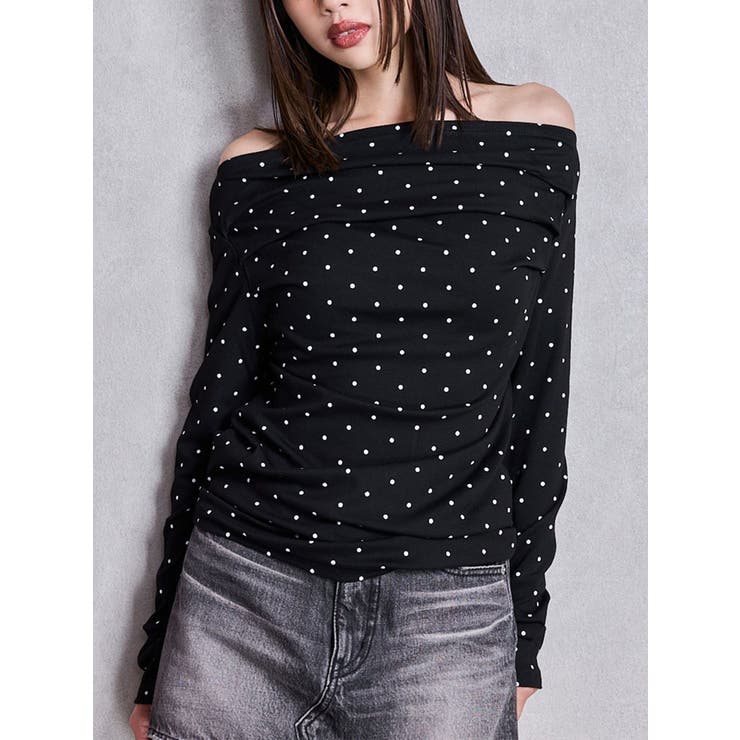ドットパターンオフショルトップス | GYDA | 詳細画像1 