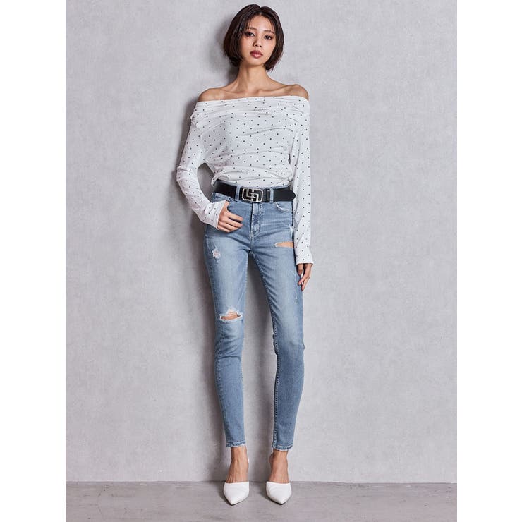 ドットパターンオフショルトップス | GYDA | 詳細画像4 