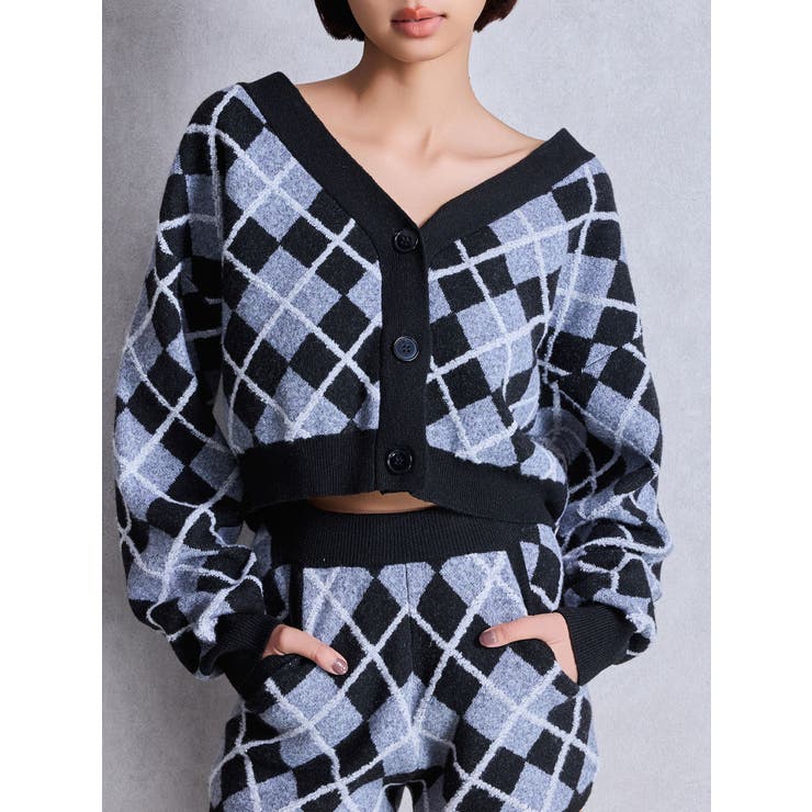 ブラック | アーガイルニットカーディガン | GYDA