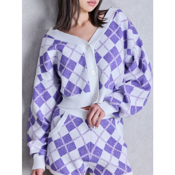 パープル | アーガイルニットカーディガン | GYDA