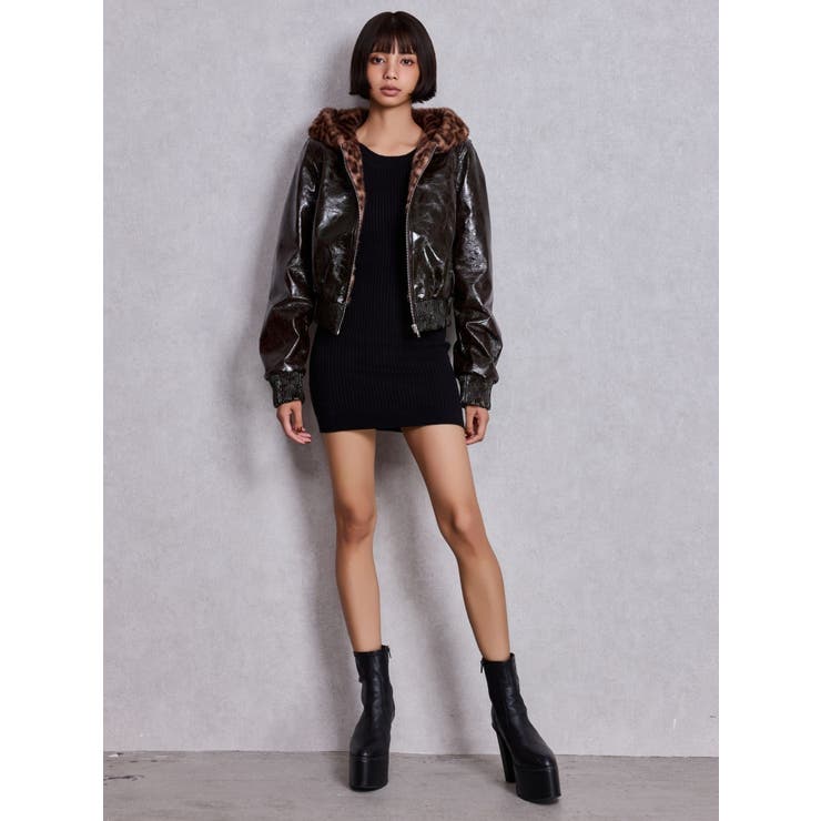 Hoodie Fake Leatherコート | GYDA | 詳細画像13 