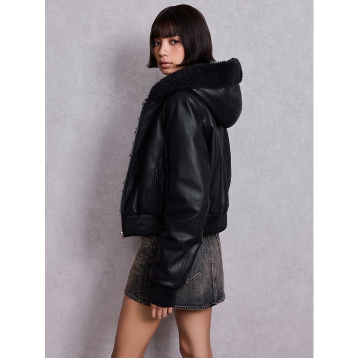 Hoodie Fake Leatherコート | GYDA | 詳細画像3 
