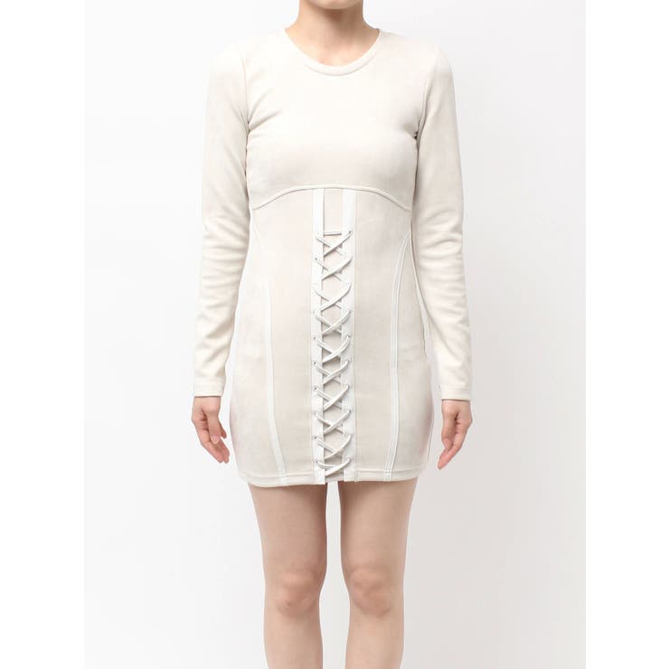 フロントレースアップタイトミニワンピース[品番：MKSW0067179