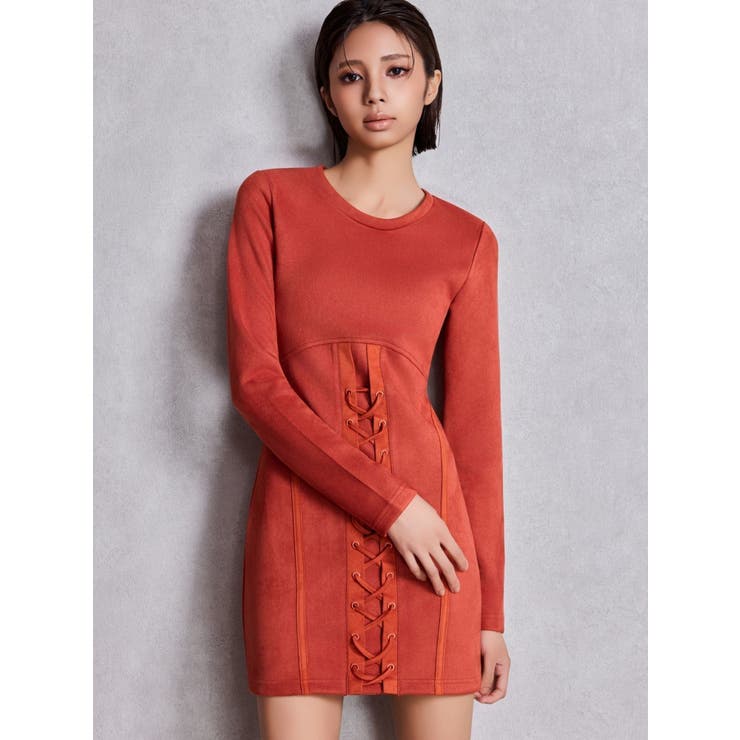 フロントレースアップタイトミニワンピース[品番：MKSW0067179