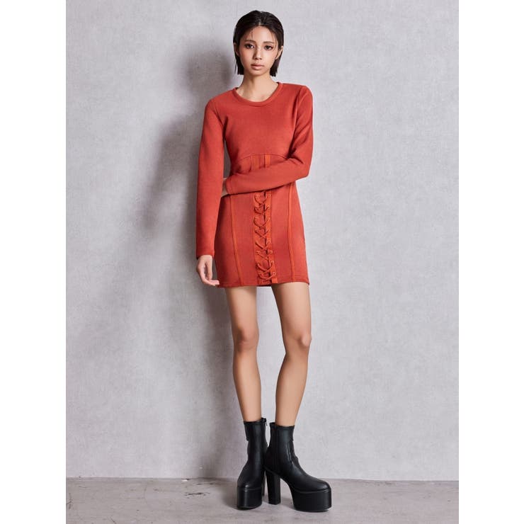 フロントレースアップタイトミニワンピース[品番：MKSW0067179