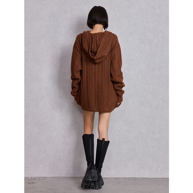 ランダムリブGG HOODIEニットチュニック[品番：MKSW0067571