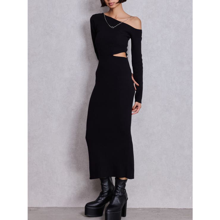 ブラック | GG CHAIN LEFT OPEN LONGニットワンピース | GYDA