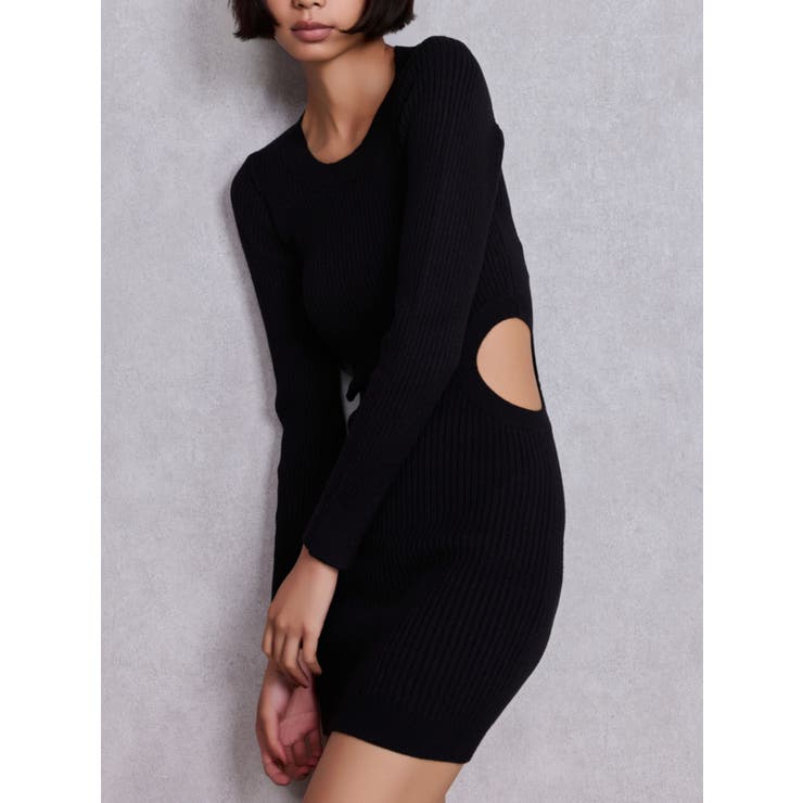 ブラック | LONG SLEEVE SIDE OPEN ニットミニワンピース | GYDA