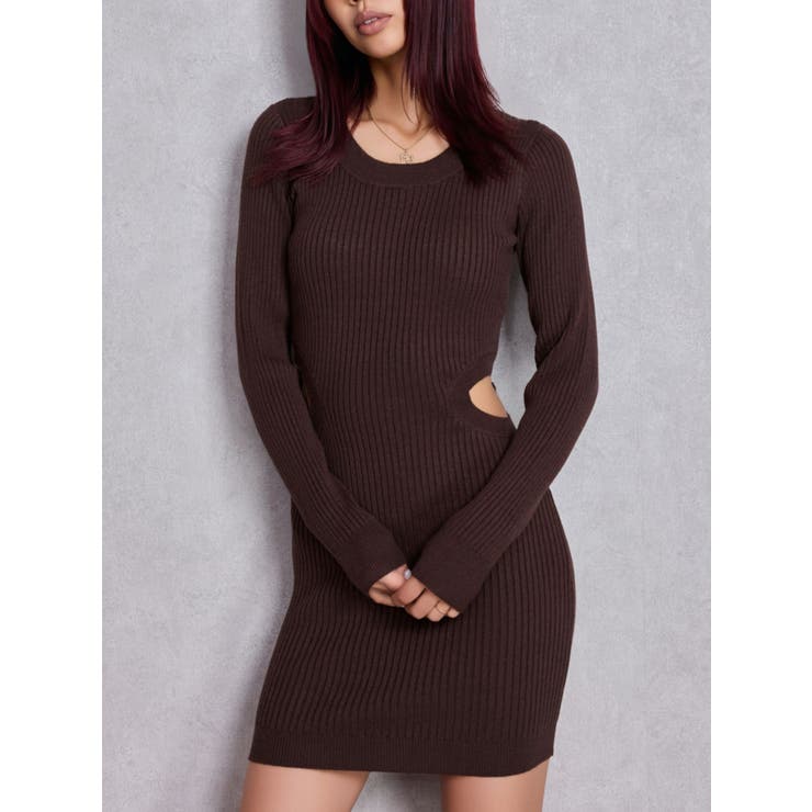 ブラウン | LONG SLEEVE SIDE OPEN ニットミニワンピース | GYDA
