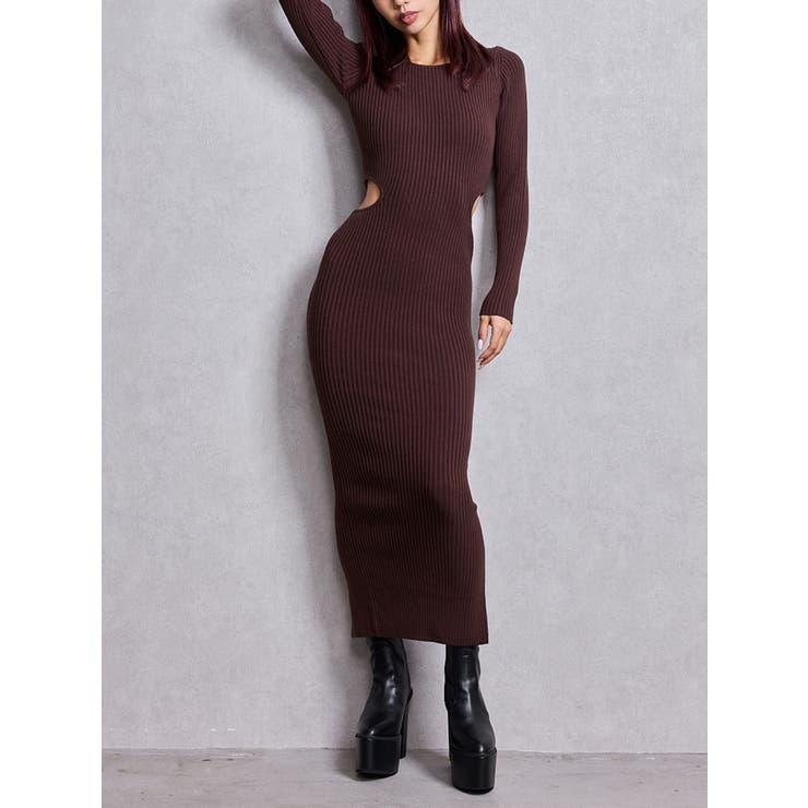 LONG SLEEVE SIDE OPEN ニットワンピース[品番：MKSW0067608]｜GYDA