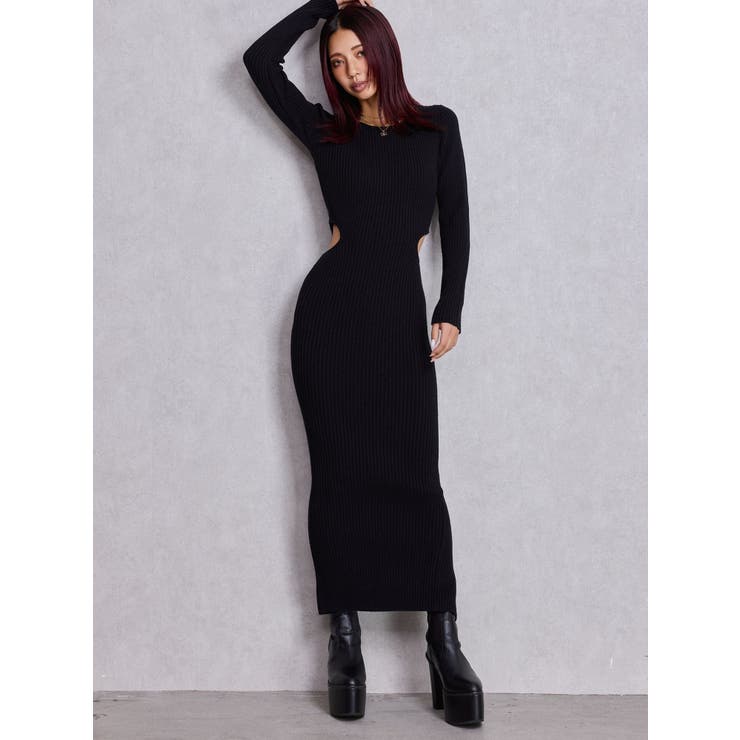 LONG SLEEVE SIDE OPEN ニットワンピース[品番：MKSW0067608]｜GYDA