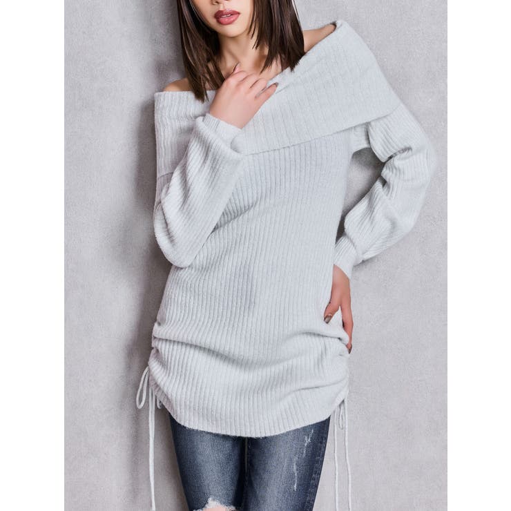 オフホワイト | 2WAYオフショルラメニットチュニック | GYDA