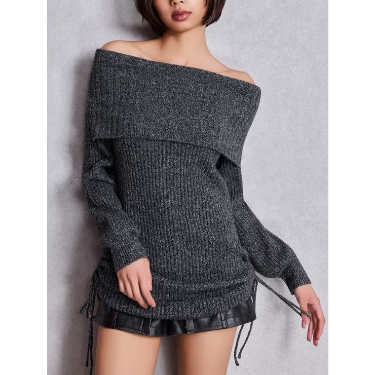 ブラック | 2WAYオフショルラメニットチュニック | GYDA