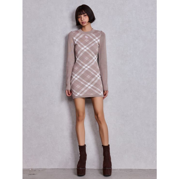 GG embroideryラメCHECKニットワンピース | GYDA | 詳細画像15 