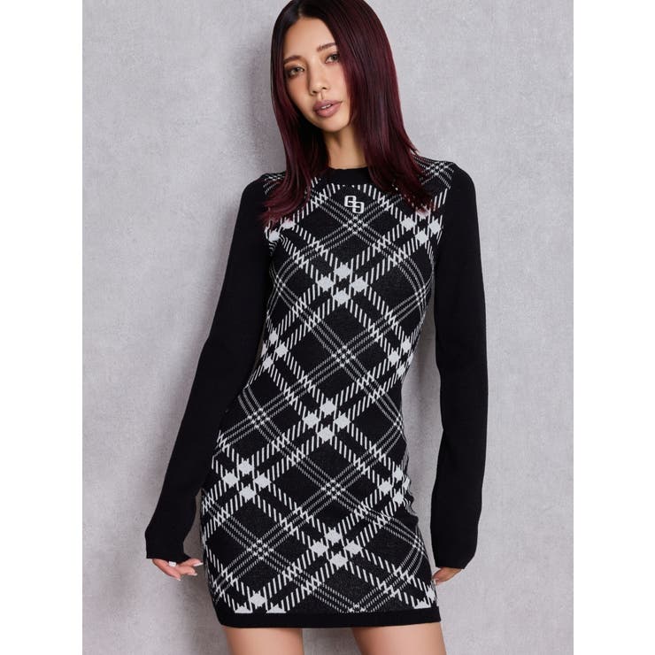 GG embroideryラメCHECKニットワンピース | GYDA | 詳細画像2 