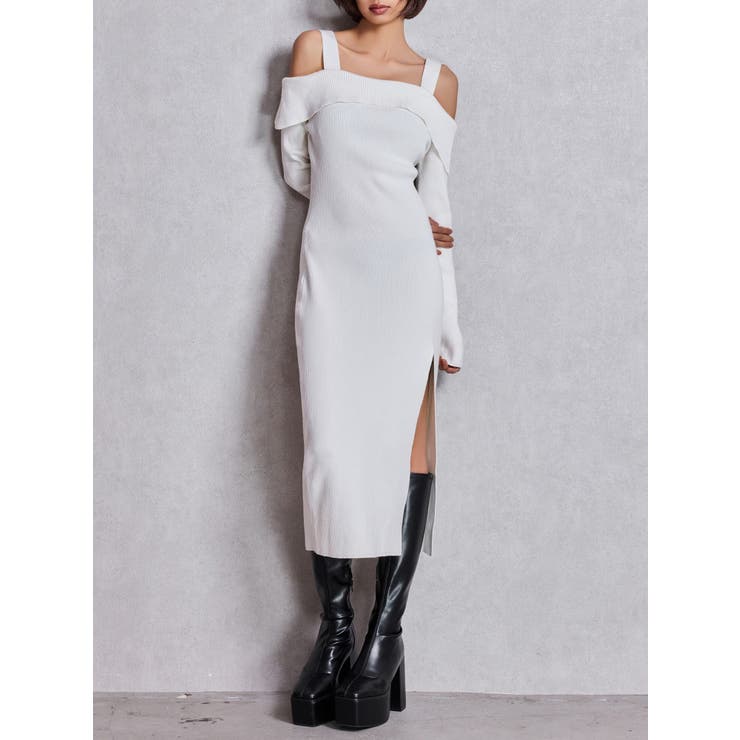 オフホワイト | オフショルニットLONGワンピース | GYDA