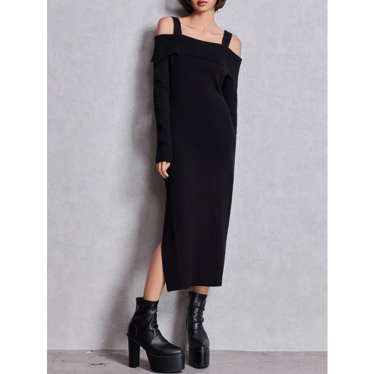 ブラック | オフショルニットLONGワンピース | GYDA