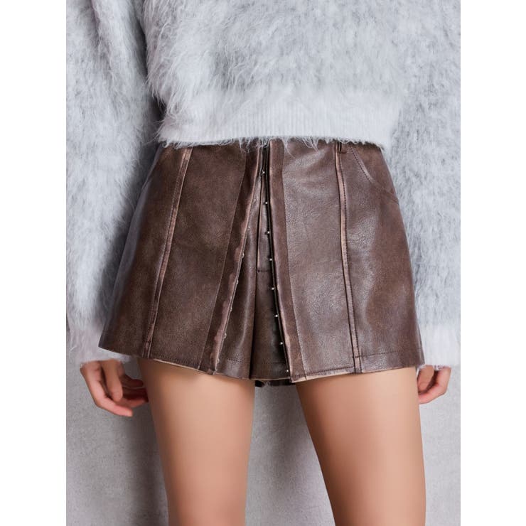 ブラウン | フェイクレザーレイヤーショートパンツ | GYDA