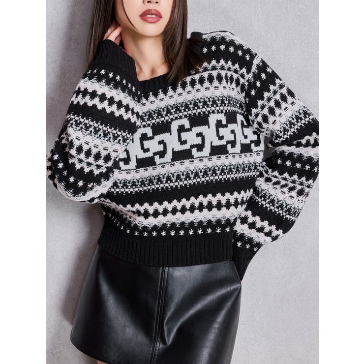 ブラック | GG NORDICショートニットトップス | GYDA