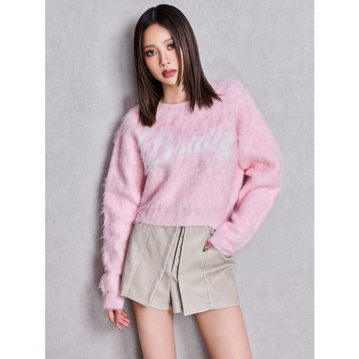 マメ クロゴウチ　パイルジャガードニッテッドハイネックトップ　ピンク Pile Jacquard Knitted High Neck Top