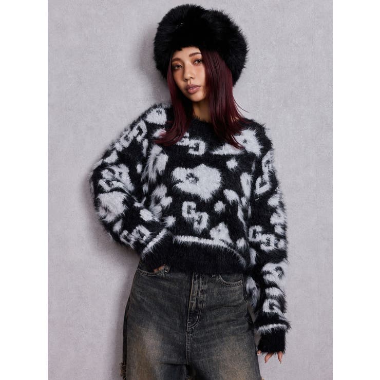 GG Leopardシャギーショートニットトップス | GYDA | 詳細画像14 