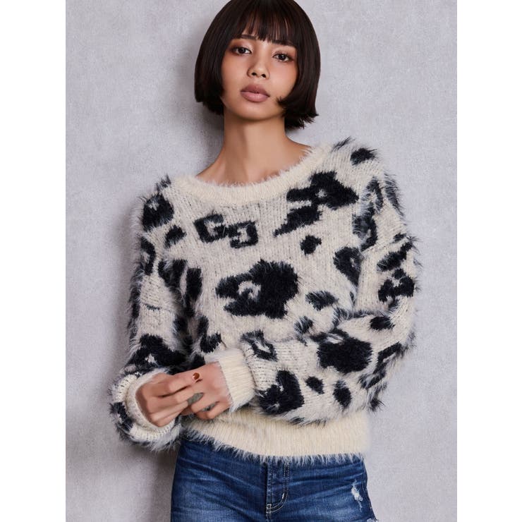 GG Leopardシャギーショートニットトップス[品番：MKSW0067574]｜GYDA