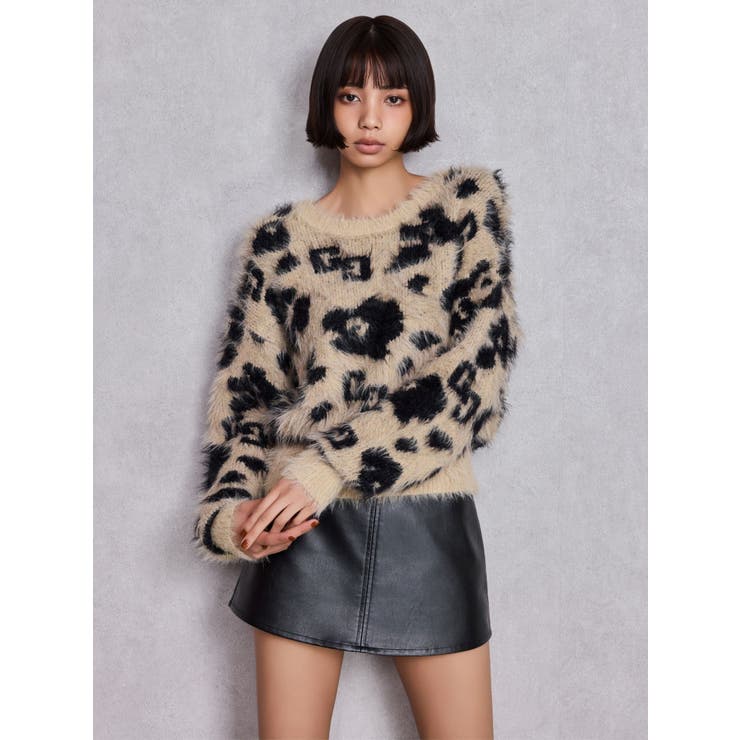 GG Leopardシャギーショートニットトップス | GYDA | 詳細画像9 