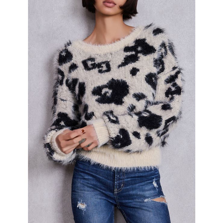 アイボリー | GG Leopardシャギーショートニットトップス | GYDA