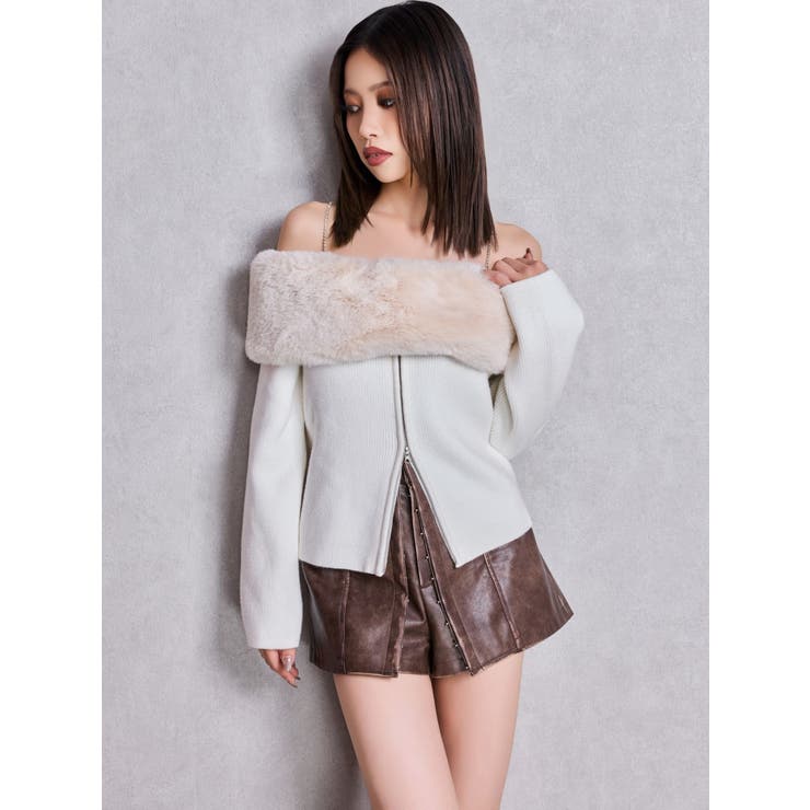 エコファーオフショルチェーンbijouニットトップス | GYDA | 詳細画像7 