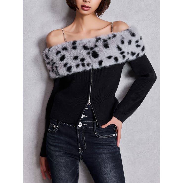 エコファーオフショルチェーンbijouニットトップス[品番：MKSW0067187