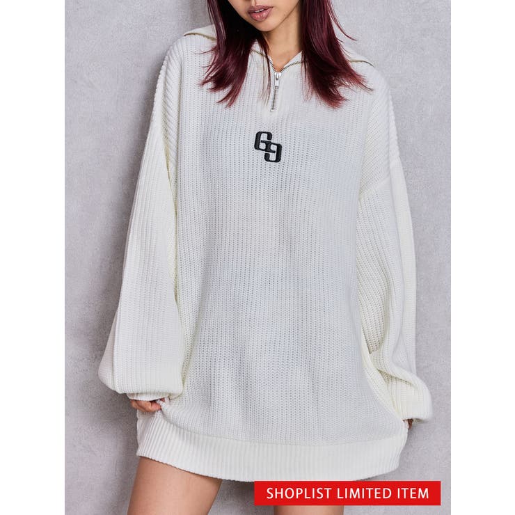 オフホワイト | 【SHOPLIST限定】GGハーフZIPニットトップス | GYDA