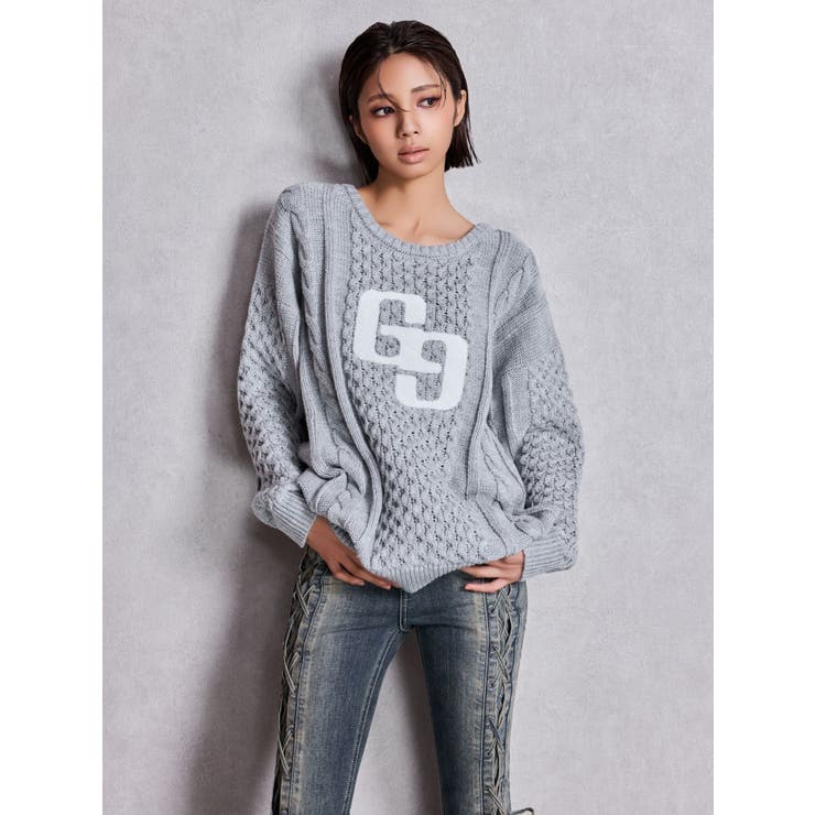 GGサガラ刺繍ケーブルニットトップス | GYDA | 詳細画像10 